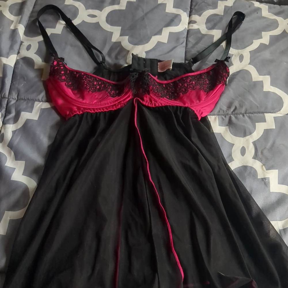 Elegant Black and Pink Lace mesh lingerie top